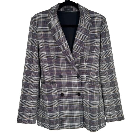 Theory The Power Blazer in City Plaid Long Line Jacket Size 2 Business - Picture 3 of 10